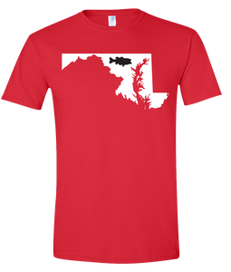 Short Sleeve T-Shirt Maryland Red Large Mouth Bass Vibrant Design High Quality Tight Knit Ring Spun Low Maintenance Cotton Printed With The Newest Available Color Transfer Technology