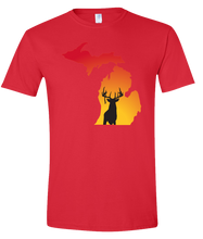 Load image into Gallery viewer, Short Sleeve T-Shirt Michigan Red Whitetail Deer Vibrant Design High Quality Tight Knit Ring Spun Low Maintenance Cotton Printed With The Newest Available Color Transfer Technology