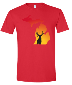Short Sleeve T-Shirt Michigan Red Whitetail Deer Vibrant Design High Quality Tight Knit Ring Spun Low Maintenance Cotton Printed With The Newest Available Color Transfer Technology