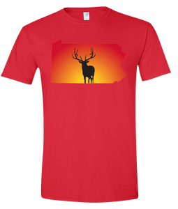 Short Sleeve T-Shirt Pennsylvania Red Elk Vibrant Design High Quality Tight Knit Ring Spun Low Maintenance Cotton Printed With The Newest Available Color Transfer Technology