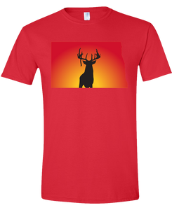 Short Sleeve T-Shirt North Dakota Red Whitetail Deer Vibrant Design High Quality Tight Knit Ring Spun Low Maintenance Cotton Printed With The Newest Available Color Transfer Technology