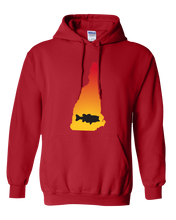 Load image into Gallery viewer, Pullover Hooded Sweatshirt New Hampshire Red Large Mouth Bass Vibrant Design High Quality Tight Knit Ring Spun Low Maintenance Cotton Printed With The Newest Available Color Transfer Technology