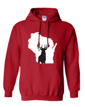 Load image into Gallery viewer, Pullover Hooded Sweatshirt Wisconsin Red Whitetail Deer Vibrant Design High Quality Tight Knit Ring Spun Low Maintenance Cotton Printed With The Newest Available Color Transfer Technology
