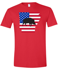 Short Sleeve T-Shirt Arkansas Red Wild Hog Vibrant Design High Quality Tight Knit Ring Spun Low Maintenance Cotton Printed With The Newest Available Color Transfer Technology