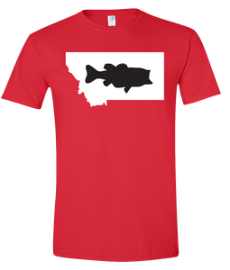 Short Sleeve T-Shirt Montana Red Large Mouth Bass Vibrant Design High Quality Tight Knit Ring Spun Low Maintenance Cotton Printed With The Newest Available Color Transfer Technology
