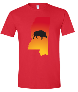Short Sleeve T-Shirt Mississippi Red Wild Hog Vibrant Design High Quality Tight Knit Ring Spun Low Maintenance Cotton Printed With The Newest Available Color Transfer Technology