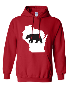 Pullover Hooded Sweatshirt Wisconsin Red Black Bear Vibrant Design High Quality Tight Knit Ring Spun Low Maintenance Cotton Printed With The Newest Available Color Transfer Technology