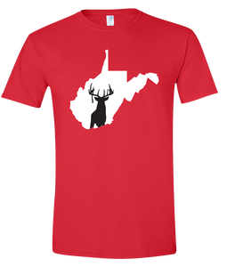 Short Sleeve T-Shirt West Virginia Red Whitetail Deer Vibrant Design High Quality Tight Knit Ring Spun Low Maintenance Cotton Printed With The Newest Available Color Transfer Technology