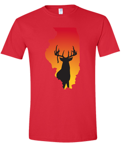 Short Sleeve T-Shirt Illinois Red Whitetail Deer Vibrant Design High Quality Tight Knit Ring Spun Low Maintenance Cotton Printed With The Newest Available Color Transfer Technology