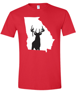 Short Sleeve T-Shirt Georgia Red Whitetail Deer Vibrant Design High Quality Tight Knit Ring Spun Low Maintenance Cotton Printed With The Newest Available Color Transfer Technology