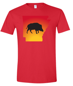 Short Sleeve T-Shirt Arkansas Red Wild Hog Vibrant Design High Quality Tight Knit Ring Spun Low Maintenance Cotton Printed With The Newest Available Color Transfer Technology