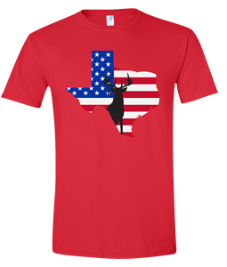 Short Sleeve T-Shirt Texas Red Whitetail Deer Vibrant Design High Quality Tight Knit Ring Spun Low Maintenance Cotton Printed With The Newest Available Color Transfer Technology
