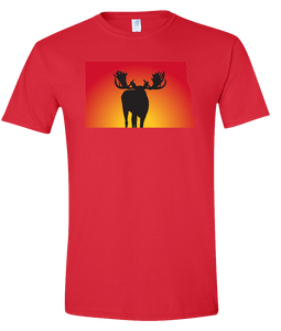Short Sleeve T-Shirt North Dakota Red Moose Vibrant Design High Quality Tight Knit Ring Spun Low Maintenance Cotton Printed With The Newest Available Color Transfer Technology