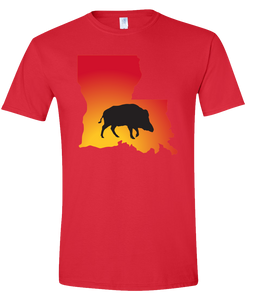 Short Sleeve T-Shirt Louisiana Red Wild Hog Vibrant Design High Quality Tight Knit Ring Spun Low Maintenance Cotton Printed With The Newest Available Color Transfer Technology