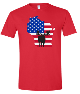 Short Sleeve T-Shirt Wisconsin Red Moose Vibrant Design High Quality Tight Knit Ring Spun Low Maintenance Cotton Printed With The Newest Available Color Transfer Technology