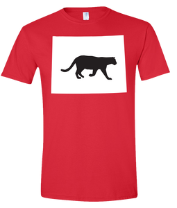 Short Sleeve T-Shirt Wyoming Red Mountain Lion Vibrant Design High Quality Tight Knit Ring Spun Low Maintenance Cotton Printed With The Newest Available Color Transfer Technology