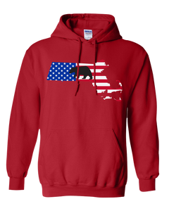 Pullover Hooded Sweatshirt Massachusetts Red Black Bear Vibrant Design High Quality Tight Knit Ring Spun Low Maintenance Cotton Printed With The Newest Available Color Transfer Technology