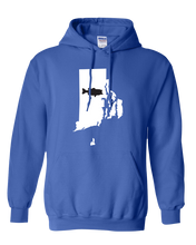 Load image into Gallery viewer, Pullover Hooded Sweatshirt Rhode Island Royal Large Mouth Bass Vibrant Design High Quality Tight Knit Ring Spun Low Maintenance Cotton Printed With The Newest Available Color Transfer Technology