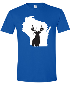 Short Sleeve T-Shirt Wisconsin Royal Whitetail Deer Vibrant Design High Quality Tight Knit Ring Spun Low Maintenance Cotton Printed With The Newest Available Color Transfer Technology