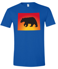 Load image into Gallery viewer, Short Sleeve T-Shirt Wyoming Royal Black Bear Vibrant Design High Quality Tight Knit Ring Spun Low Maintenance Cotton Printed With The Newest Available Color Transfer Technology
