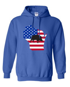 Pullover Hooded Sweatshirt Wisconsin Royal Wild Hog Vibrant Design High Quality Tight Knit Ring Spun Low Maintenance Cotton Printed With The Newest Available Color Transfer Technology