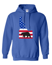 Load image into Gallery viewer, Pullover Hooded Sweatshirt Idaho Royal Black Bear Vibrant Design High Quality Tight Knit Ring Spun Low Maintenance Cotton Printed With The Newest Available Color Transfer Technology
