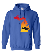 Load image into Gallery viewer, Pullover Hooded Sweatshirt Michigan Royal Large Mouth Bass Vibrant Design High Quality Tight Knit Ring Spun Low Maintenance Cotton Printed With The Newest Available Color Transfer Technology