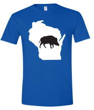 Load image into Gallery viewer, Short Sleeve T-Shirt Wisconsin Royal Wild Hog Vibrant Design High Quality Tight Knit Ring Spun Low Maintenance Cotton Printed With The Newest Available Color Transfer Technology
