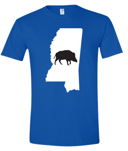 Short Sleeve T-Shirt Mississippi Royal Wild Hog Vibrant Design High Quality Tight Knit Ring Spun Low Maintenance Cotton Printed With The Newest Available Color Transfer Technology