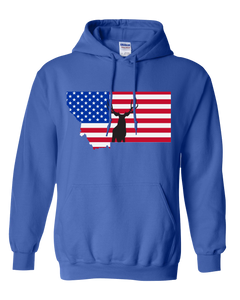 Pullover Hooded Sweatshirt Montana Royal Mule Deer Vibrant Design High Quality Tight Knit Ring Spun Low Maintenance Cotton Printed With The Newest Available Color Transfer Technology
