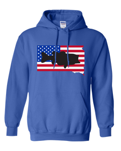 Pullover Hooded Sweatshirt South Dakota Royal Large Mouth Bass Vibrant Design High Quality Tight Knit Ring Spun Low Maintenance Cotton Printed With The Newest Available Color Transfer Technology