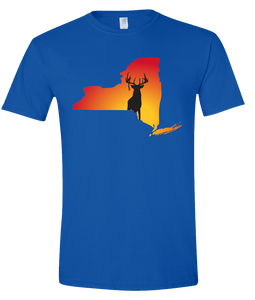 Short Sleeve T-Shirt New York Royal Whitetail Deer Vibrant Design High Quality Tight Knit Ring Spun Low Maintenance Cotton Printed With The Newest Available Color Transfer Technology