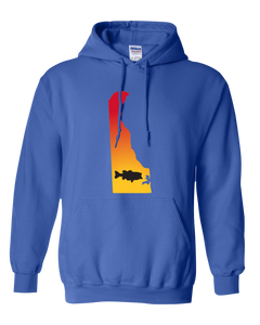 Pullover Hooded Sweatshirt Delaware Royal Large Mouth Bass Vibrant Design High Quality Tight Knit Ring Spun Low Maintenance Cotton Printed With The Newest Available Color Transfer Technology