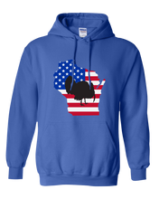 Load image into Gallery viewer, Pullover Hooded Sweatshirt Wisconsin Royal Turkey Vibrant Design High Quality Tight Knit Ring Spun Low Maintenance Cotton Printed With The Newest Available Color Transfer Technology