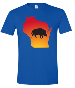 Short Sleeve T-Shirt Wisconsin Royal Wild Hog Vibrant Design High Quality Tight Knit Ring Spun Low Maintenance Cotton Printed With The Newest Available Color Transfer Technology