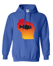Load image into Gallery viewer, Pullover Hooded Sweatshirt Wisconsin Royal Large Mouth Bass Vibrant Design High Quality Tight Knit Ring Spun Low Maintenance Cotton Printed With The Newest Available Color Transfer Technology