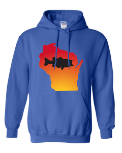 Pullover Hooded Sweatshirt Wisconsin Royal Large Mouth Bass Vibrant Design High Quality Tight Knit Ring Spun Low Maintenance Cotton Printed With The Newest Available Color Transfer Technology