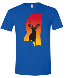 Short Sleeve T-Shirt Mississippi Royal Whitetail Deer Vibrant Design High Quality Tight Knit Ring Spun Low Maintenance Cotton Printed With The Newest Available Color Transfer Technology