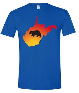 Short Sleeve T-Shirt West Virginia Royal Black Bear Vibrant Design High Quality Tight Knit Ring Spun Low Maintenance Cotton Printed With The Newest Available Color Transfer Technology