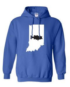 Pullover Hooded Sweatshirt Indiana Royal Large Mouth Bass Vibrant Design High Quality Tight Knit Ring Spun Low Maintenance Cotton Printed With The Newest Available Color Transfer Technology