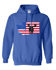 Pullover Hooded Sweatshirt Washington Royal Moose Vibrant Design High Quality Tight Knit Ring Spun Low Maintenance Cotton Printed With The Newest Available Color Transfer Technology