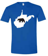 Load image into Gallery viewer, Short Sleeve T-Shirt West Virginia Royal Black Bear Vibrant Design High Quality Tight Knit Ring Spun Low Maintenance Cotton Printed With The Newest Available Color Transfer Technology