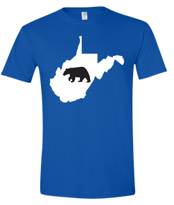 Short Sleeve T-Shirt West Virginia Royal Black Bear Vibrant Design High Quality Tight Knit Ring Spun Low Maintenance Cotton Printed With The Newest Available Color Transfer Technology