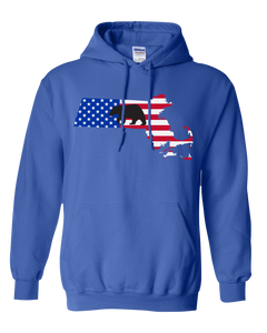 Pullover Hooded Sweatshirt Massachusetts Royal Black Bear Vibrant Design High Quality Tight Knit Ring Spun Low Maintenance Cotton Printed With The Newest Available Color Transfer Technology