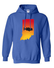 Load image into Gallery viewer, Pullover Hooded Sweatshirt Indiana Royal Large Mouth Bass Vibrant Design High Quality Tight Knit Ring Spun Low Maintenance Cotton Printed With The Newest Available Color Transfer Technology