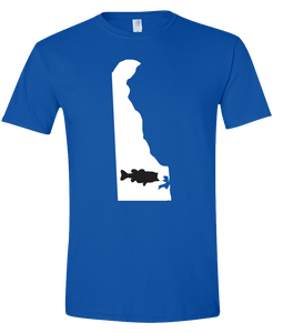 Short Sleeve T-Shirt Delaware Royal Large Mouth Bass Vibrant Design High Quality Tight Knit Ring Spun Low Maintenance Cotton Printed With The Newest Available Color Transfer Technology