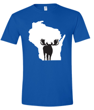 Load image into Gallery viewer, Short Sleeve T-Shirt Wisconsin Royal Moose Vibrant Design High Quality Tight Knit Ring Spun Low Maintenance Cotton Printed With The Newest Available Color Transfer Technology