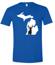 Load image into Gallery viewer, Short Sleeve T-Shirt Michigan Royal Whitetail Deer Vibrant Design High Quality Tight Knit Ring Spun Low Maintenance Cotton Printed With The Newest Available Color Transfer Technology