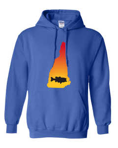 Pullover Hooded Sweatshirt New Hampshire Royal Large Mouth Bass Vibrant Design High Quality Tight Knit Ring Spun Low Maintenance Cotton Printed With The Newest Available Color Transfer Technology