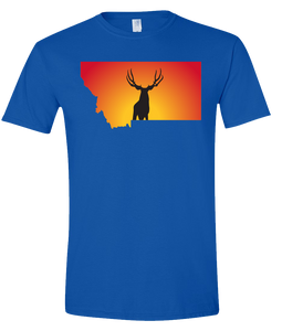 Short Sleeve T-Shirt Montana Royal Mule Deer Vibrant Design High Quality Tight Knit Ring Spun Low Maintenance Cotton Printed With The Newest Available Color Transfer Technology